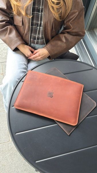 Чохол для MacBook Дизайн №3 з натуральної шкіри колір Коньяк 2830001 фото