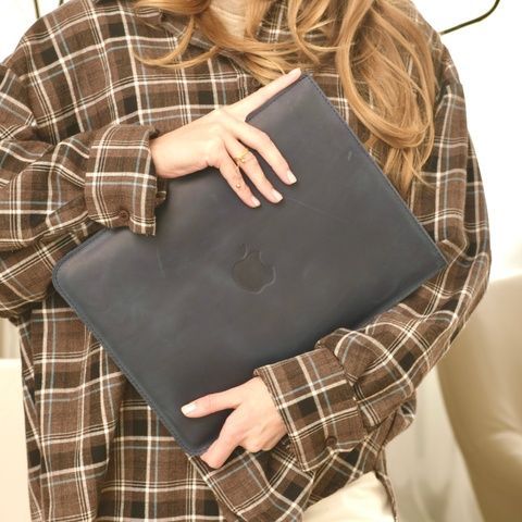 Чохол для MacBook Дизайн №4 з натуральної шкіри колір Синій 284004 фото