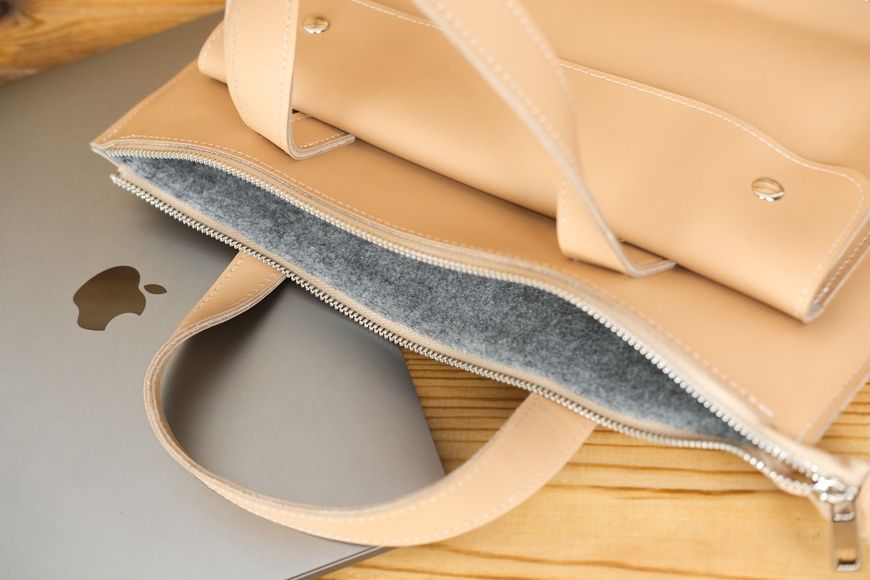 Чохол для MacBook Дизайн №42 з натуральної шкіри колір Бежевий 5834059 фото