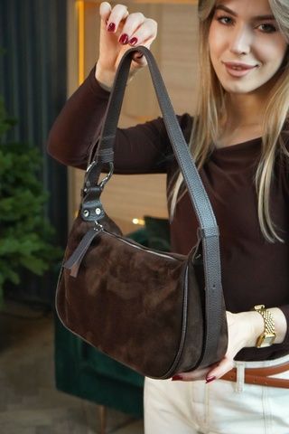 Жіноча сумка з натуральної Замші колір Шоколад SALE13 фото