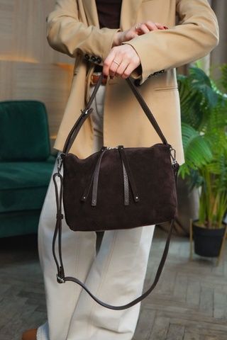Жіноча сумка з натуральної Замші колір Шоколад SALE17 фото